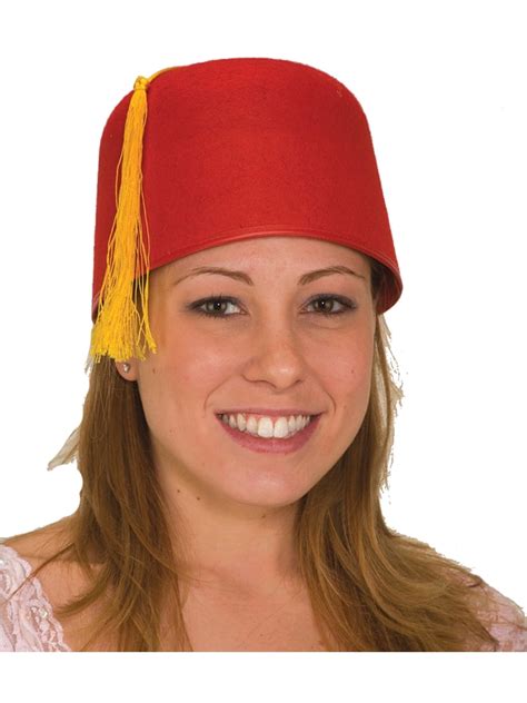 Classic Adult Red Fez Hat With Attached Gold Tassel Costume Accessory