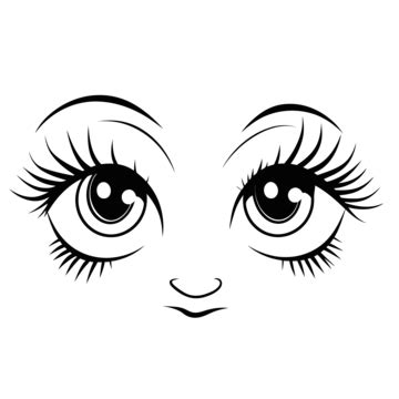 Illustration Of A Face Girl With Big Eyes Outline Sketch Drawing Vector