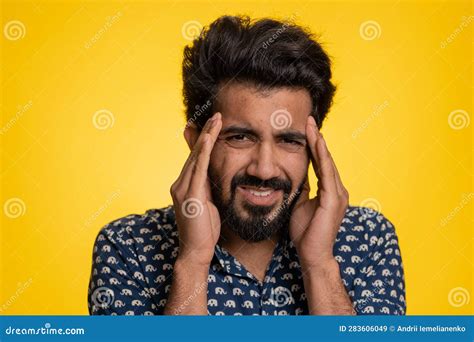 Indian Man Rubbing Temples To Cure Headache Problem Suffering From