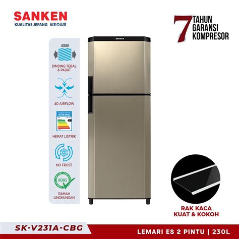 Jual Sanken Kulkas 2 Pintu SK V231A CB Gold Shopee Indonesia