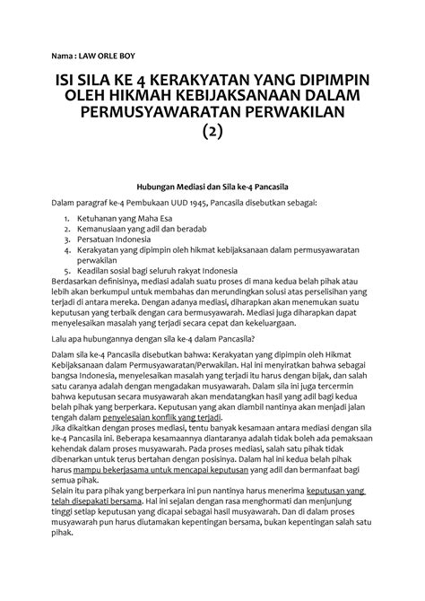 ISI SILA KE 4 Kerakyatan YANG Dipimpin OLEH Hikmah Kebijaksanaan Dalam