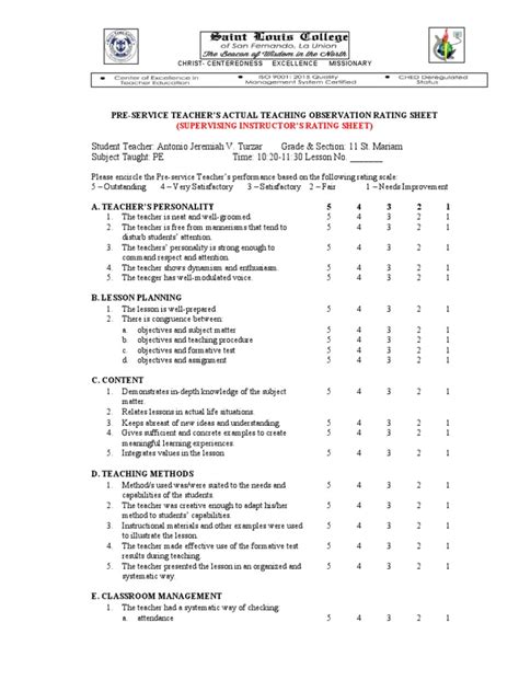 Lp Format With Demo Rubric Pdf Teaching Method Teachers