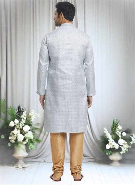 Buy Brocade Jacquard Silk Grey Kurta Pyjama Party Wear Online At Best