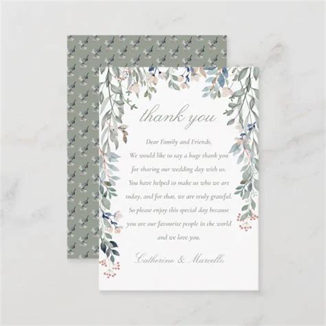 Floral Cascade Sage Green Wedding Thank You Place Card Zazzle