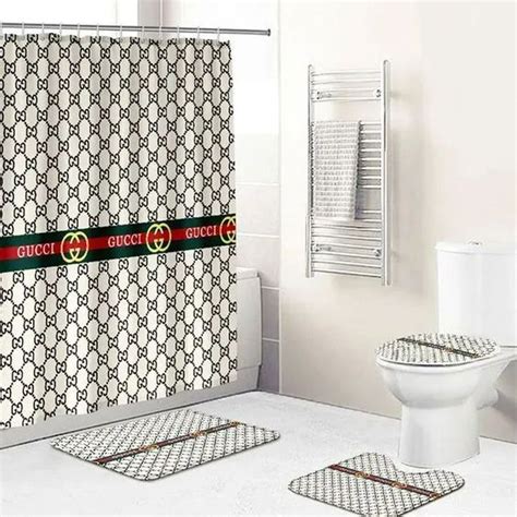 Gucci Bathroom Set Luxury Shower Curtain Bath Rug Mat Home Decor Ht