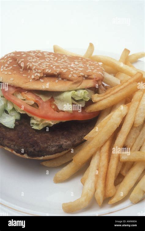 Burger with Fries Stock Photo - Alamy