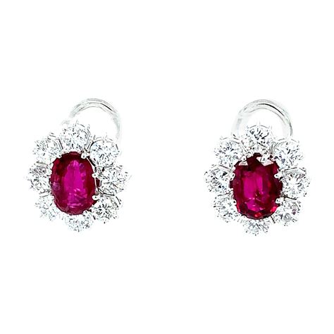 Ruby And Diamond Clover Drop Earrings In 18 Karat White Gold For Sale