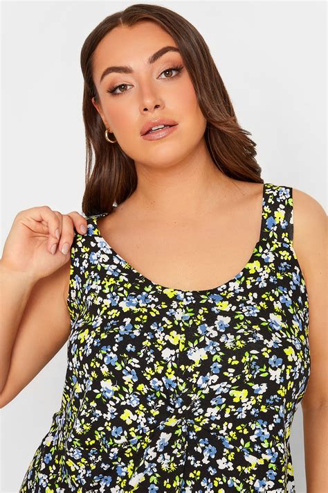 Yours Curve Plus Size Black Floral Print Vest Top Yours Clothing