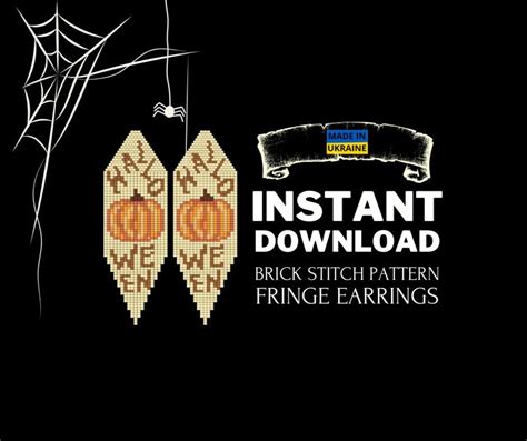 Brick Stitch Halloween Earrings Pattern Pumpkin Seed Bead Earring