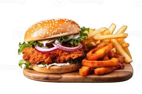 Ai Generated Street Food Chicken Burger And Fries 36334229 Png