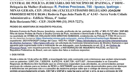 PEDIDO DE ABERTURA DE INQUÉRITO POLICIAL MINAS GERAIS