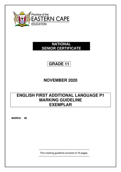 English FAL P1 GR11 MEMO NOV2020 NATIONAL SENIOR CERTIFICATE GRADE 11