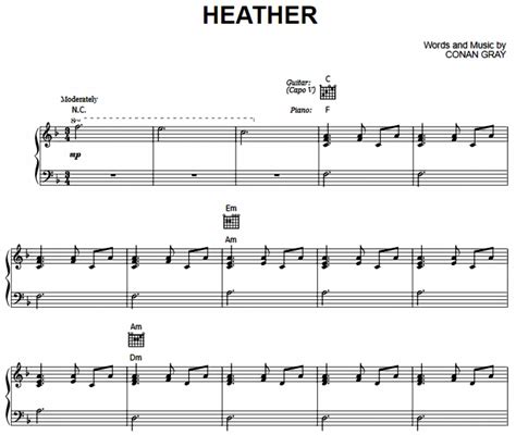 Conan Gray - Heather Free Sheet Music PDF for Piano | The Piano Notes