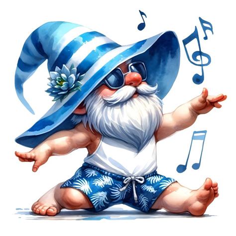 15 Png Files Gnome Playing In The Pool Summer Gnome Watercolor