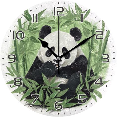 Gzhjmy Cute Panda Clock Silent Round Pvc Wall Clock Non Ticking Battery