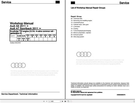 Audi A6 2011 2019 Workshop Service Manual And Ewd