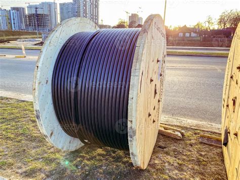 Power Line Cable Twisted Into A Ball Black Long Cable Laying A Cable