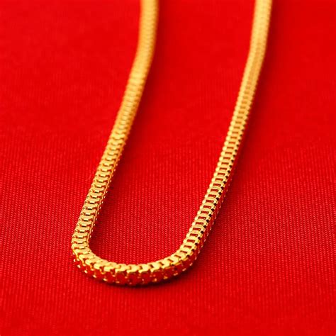 K Pure Gold Necklace Real Au Solid Gold Chain Men S Simple Fashi