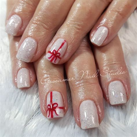 Cnd Shellac Nail Art By Gossamer Nail Studio Christmas Ribbon