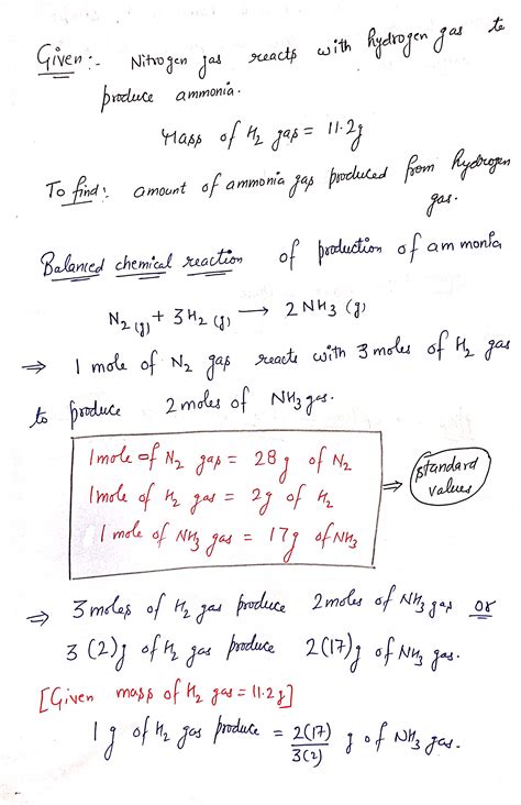 Solved Nitrogen Gas Reacts With Hydrogen Gas To Produce Ammonia How