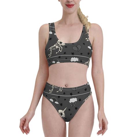 Lukts Women High Waisted Bikini Set Skeleton Unicorn Swimsuit Piece