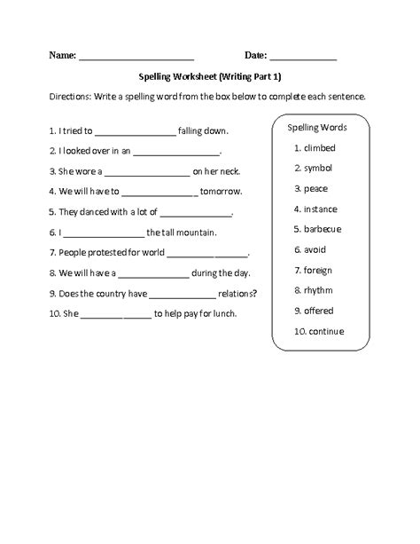 Free 6th Grade Spelling Words Worksheets