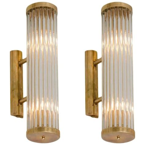 Pair Of Italian Brass And Glass Arm Wall Lights Art Deco Lighting