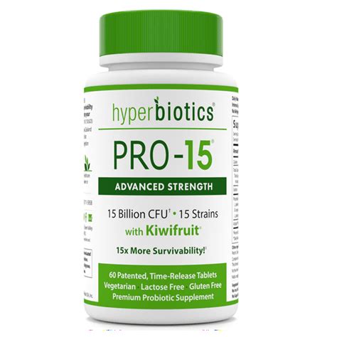 Hyperbiotics Pro 15 Advanced Strength Natural Probiotics With Kiwifruit Powder 60 Tablets