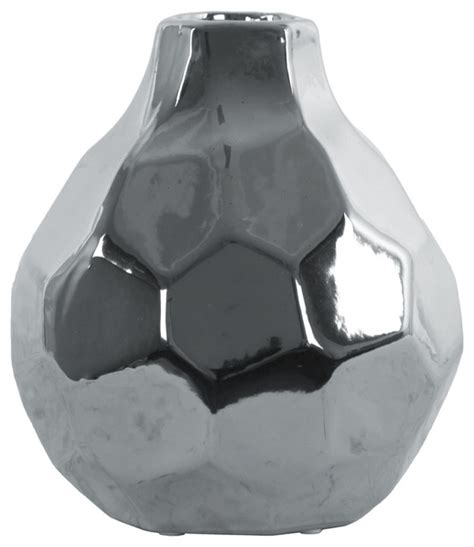 Round Bellied Ceramic Vase With Short Neck Large Silver