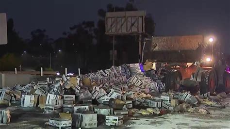 Truck Carrying Fries Crashes On 5 Freeway In Downtown La Nbc Los Angeles