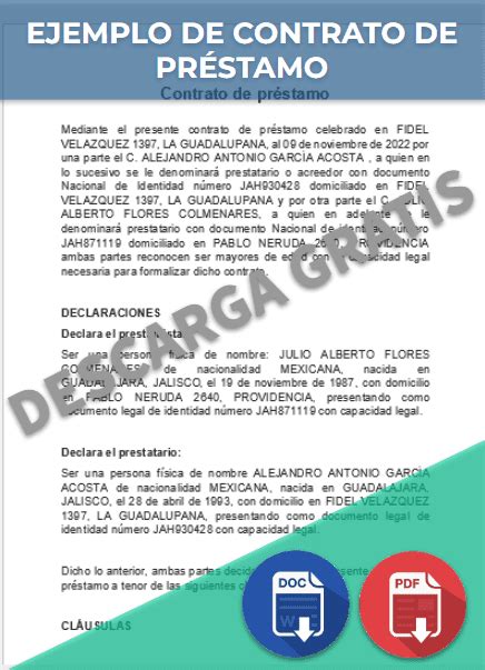 Contrato de préstamo Ejemplos Formatos Word PDF