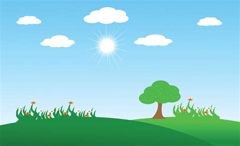 Nature landscape vector illustration with cartoon style. Beautiful spring landscape cartoon with ...