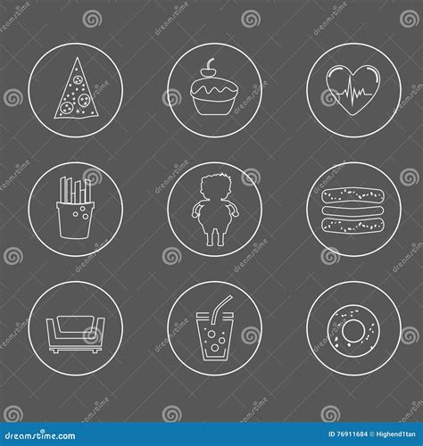 Obesity Icons Set Stock Vector Illustration Of Drink 76911684