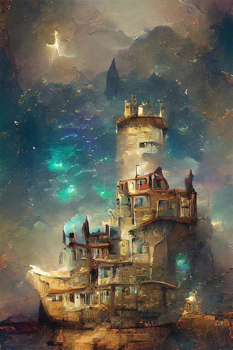 Oil Painting Castle, Castle In Starry Night, Retro Castle, Art Design Digital Art by Julia ...