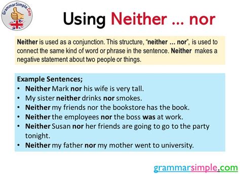 Using Neither Nor In English Sentences