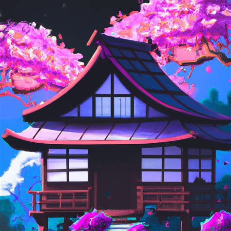 Japanese House In Cherry Blossom Forest Outrun Ret Openart