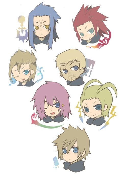 Chibi Saîx Axel Demyx Luxord Marluxia Larxene and Roxas