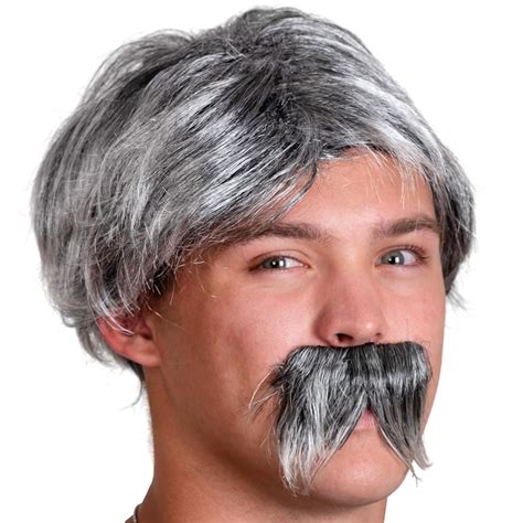 Skeleteen Grey Wig And Mustache Salt And Pepper Hair Old