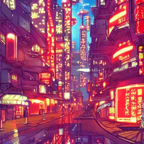 Anime Illustration Of Neo Tokyo With Red Lamps Studio Stable Diffusion