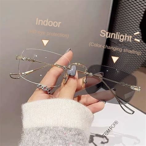 Photochromic Anti Radiation Glasses For Women Men Rimless Eyeglass