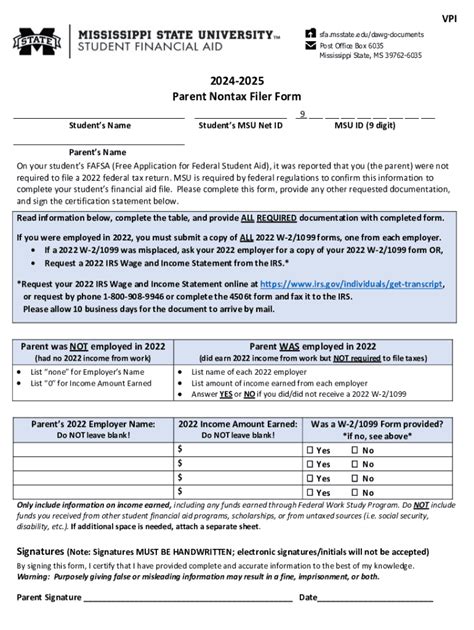 Fillable Online 2024 2025 Parent Nontax Filer Form Fax Email Print