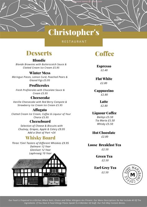 Online Menu Of Christopher S Restaurant Shifnal United Kingdom Tf