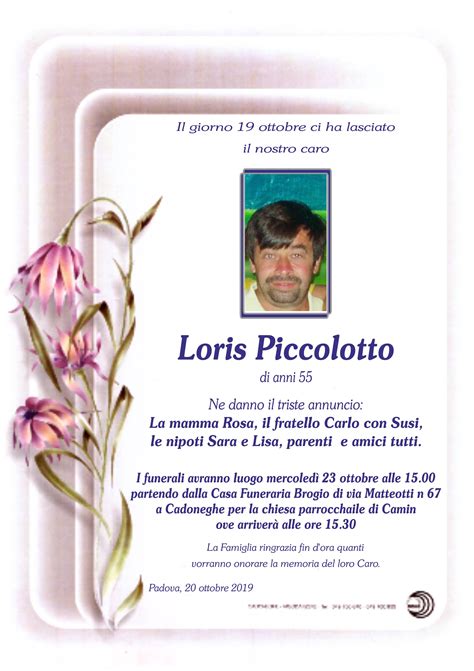 Necrologio Loris Piccolotto Memoriesbooks It