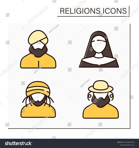 Religious Color Icons Setmain Religious Symbols Stock Vector Royalty