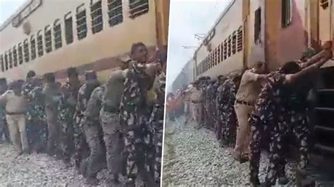 Train Viral Video रखडलेली ट्रेन सुरू करण्यासाठी जवानांनी दिला धक्का