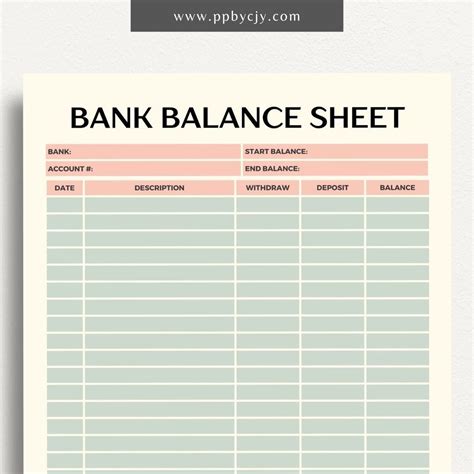 Bank Account Balance Sheet Printable Template【2024】