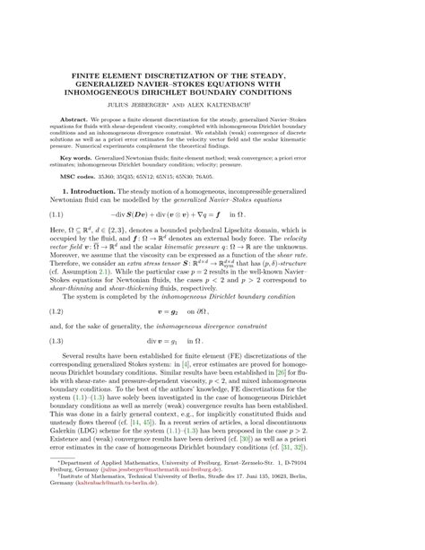 Pdf Finite Element Discretization Of The Steady Generalized Navier