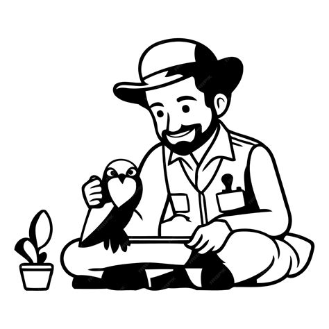 Premium Vector Illustration Of A Detective Sitting On The Ground With