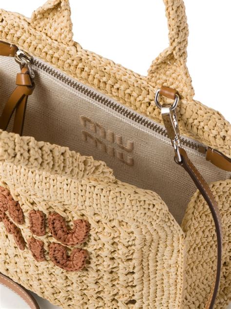 Miu Miu Crochet Raffia Tote Bag Neutrals FARFETCH