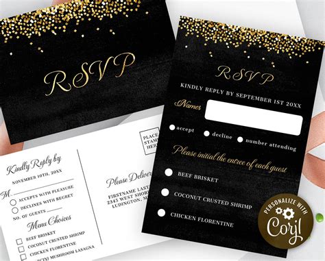 RSVP Card Template Response Card Template Gold Glitter Response Card ...